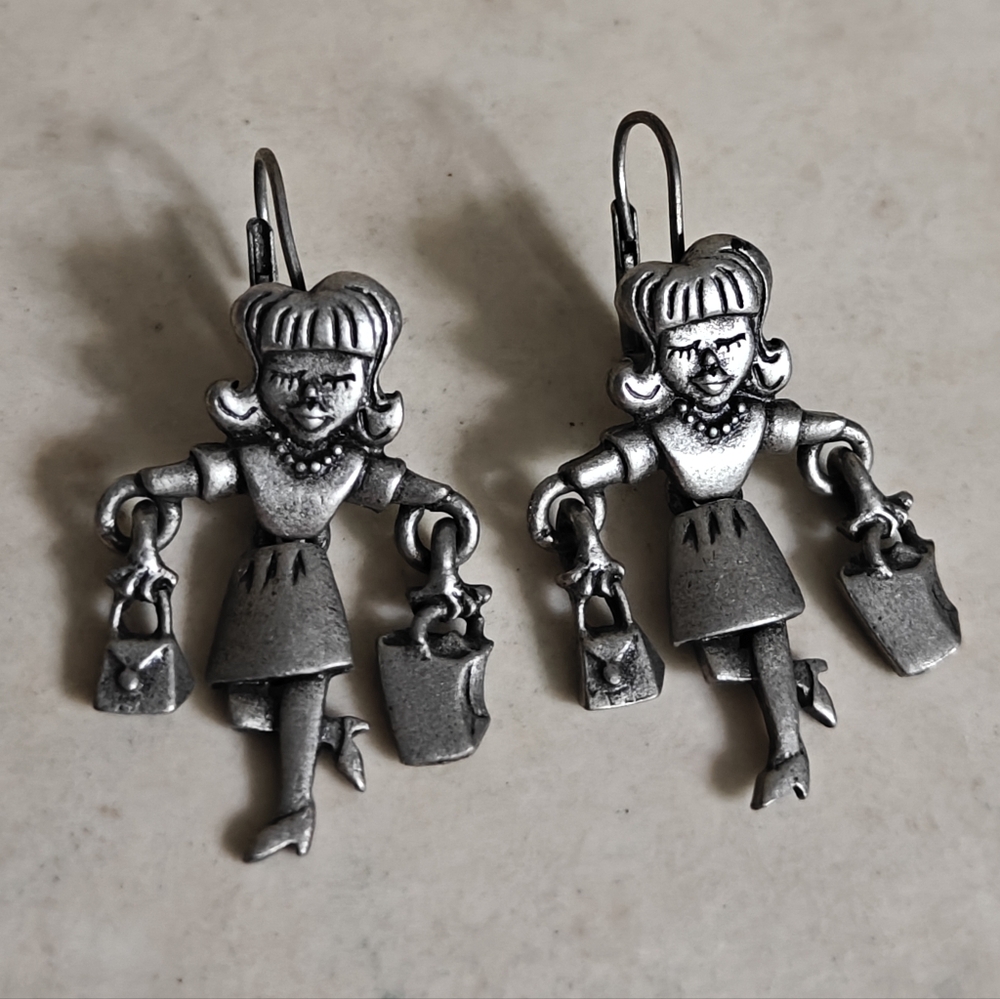 Vintage Signed JJ Shopper Girl Earrings